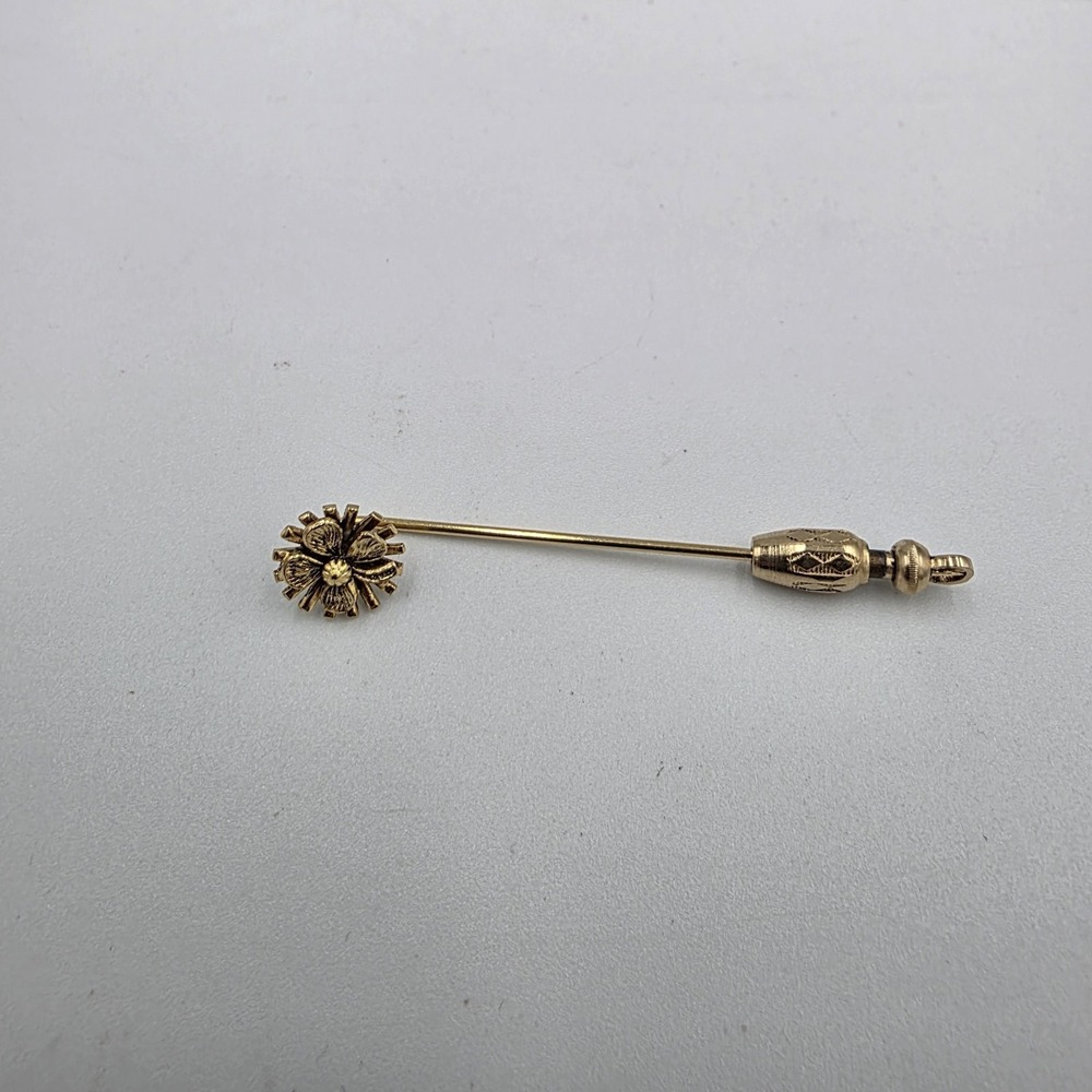Daisy Flower Stick Pin Lapel Brooch Hat Stick with Rubber Stopper‎ Goldtone 2.5"